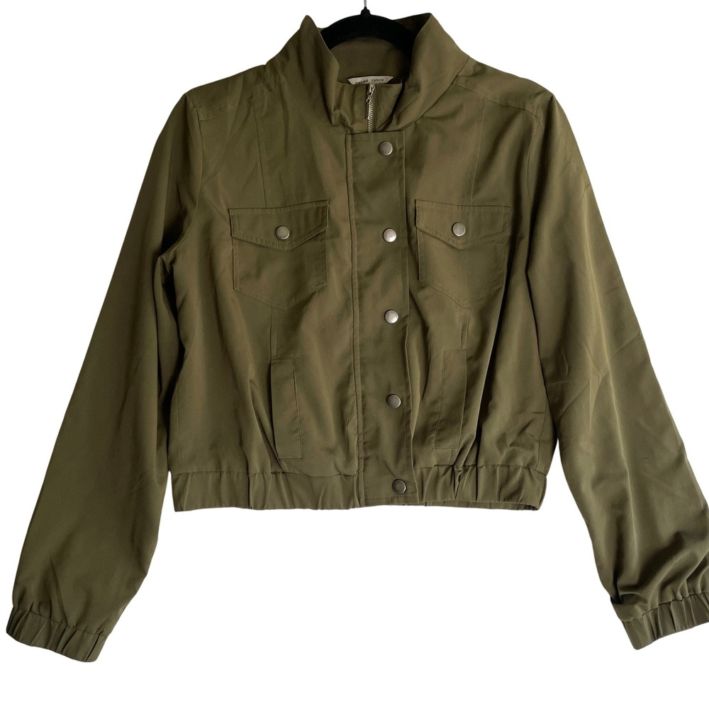 Naked Zebra Olive Green Bomber Jacket Lightweight Cropped Military Style L - Picture 2 of 8